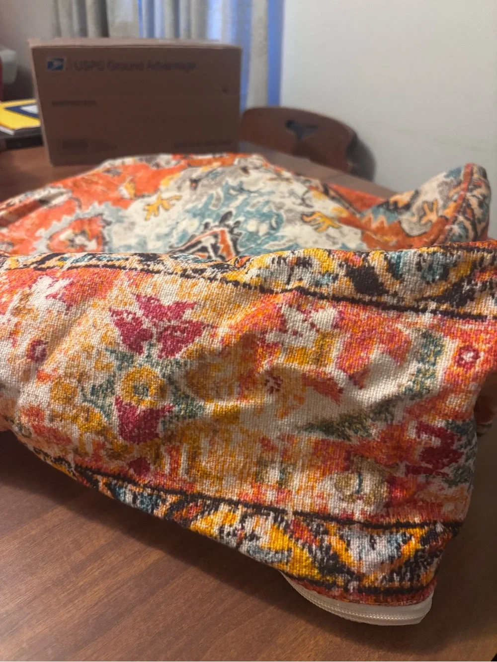 Handmade Bohemian Orange Square Floor Pillow Cover - Vibrant Accent Cushion